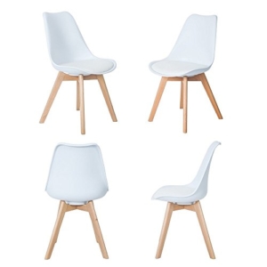 4er Set Esszimmerstühle mit Massivholz Buche Bein, Retro Design Gepolsterter lStuhl Küchenstuhl Holz, Weiß -