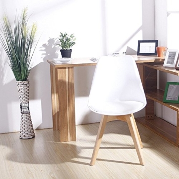 4er Set Esszimmerstühle mit Massivholz Buche Bein, Retro Design Gepolsterter lStuhl Küchenstuhl Holz, Weiß - 