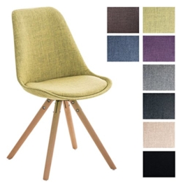 CLP Design Stuhl PEGLEG mit Stoff-Bezug, Retro Design, Esszimmer-Stuhl gepolstert, Sitzhöhe 46 cm grün, Holzgestell natura -