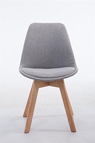 CLP Design Retro Stuhl BORNEO V2, Besucherstuhl mit Holz-Gestell, Küchenstuhl mit Stoff-Bezug Grau, Gestellfarbe: natura - 