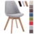 CLP Design Retro Stuhl BORNEO V2, Besucherstuhl mit Holz-Gestell, Küchenstuhl mit Stoff-Bezug Grau, Gestellfarbe: natura -