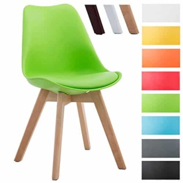 CLP Design Retro Stuhl BORNEO V2, Besucherstuhl mit Holzgestell, Materialmix aus Kunststoff und Kunstleder Grün, Gestellfarbe: natura -