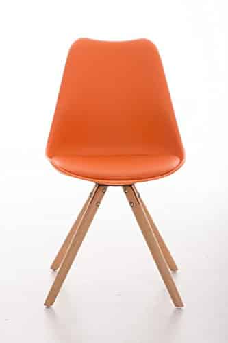CLP Design Retro Stuhl PEGLEG, Schalenstuhl Sitzhöhe 46 cm, gepolstert, Sitz Kunststoff / Kunstleder Orange, Holzgestell natura - 