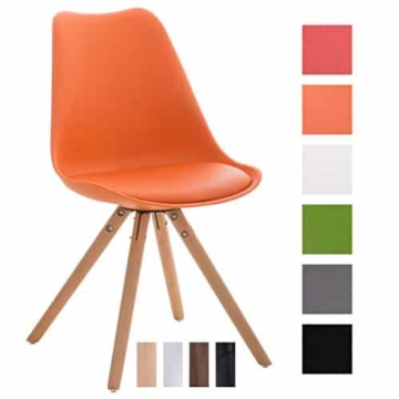 CLP Design Retro Stuhl PEGLEG, Schalenstuhl Sitzhöhe 46 cm, gepolstert, Sitz Kunststoff / Kunstleder Orange, Holzgestell natura -