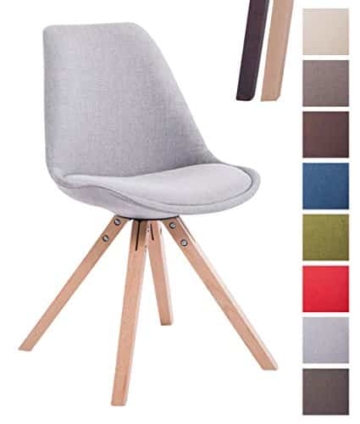 CLP Design Retro-Stuhl TOULOUSE SQUARE, Stoffbezug gepolstert Grau, Holzgestell Farbe natura, Bein-Form eckig -