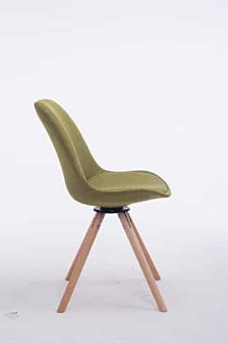 CLP Design Retro-Stuhl TROYES RUND, Stoff-Sitz, gepolstert, drehbar Grün, Holzgestell Farbe natura, Bein-Form rund - 