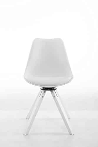 CLP Design Retro-Stuhl TROYES SQUARE, Kunststoff-Lehne, Kunstleder-Sitz gepolstert drehbar Weiß, Holzgestell Farbe weiß, Bein-Form eckig - 