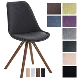 CLP Design Stuhl PEGLEG mit Stoff-Bezug, Retro Design, Esszimmer-Stuhl gepolstert, Sitzhöhe 46 cm Dunkelgrau, Holzgestell walnuss -