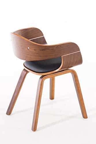 CLP Retro Besucher-Stuhl KINGSTON mit Armlehne, gepolstert, Holzgestell, modern Holz Farbe walnuss, Bezug Farbe schwarz - 