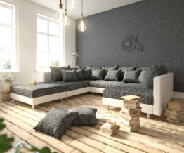 DELIFE Wohnlandschaft Clovis Weiss Schwarz modular mit Hocker, Design Wohnlandschaften, Couch Loft, Modulsofa, modular