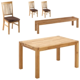 Essgruppe Royal Oak (180x90, 1 Bank, 3 Stühle, braun)