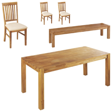 Essgruppe Royal Oak (90x180, 3 Stühle, beige, 1 Bank)
