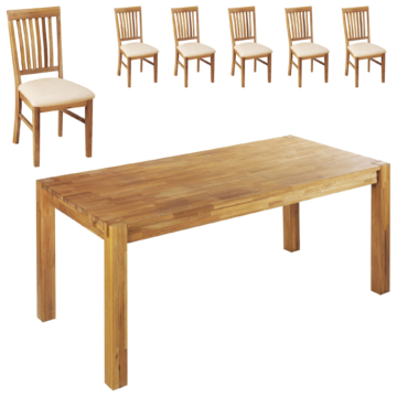 Essgruppe Royal Oak (90x180, 6 Stühle, beige)