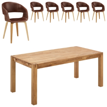Essgruppe Royal Oak/Holstebro (180x90, 6 Stühle, braun)