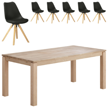 Essgruppe Skanderborg/Blokhus (180x90, 6 Stühle, schwarz)