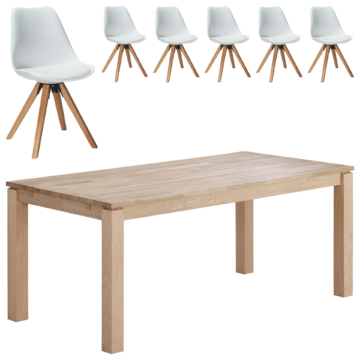 Essgruppe Skanderborg/Blokhus (90x180, 6 Stühle, weiß)