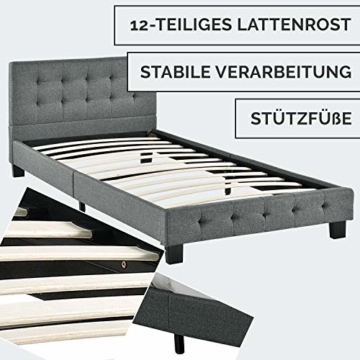 ArtLife Polsterbett Manresa 90 x 200 cm – Bett mit Lattenrost, Matratze und Kopfteil – Komplett-Set - Zeitloses modernes Design, Grau - 4