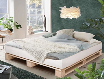 PALETTI Palettenbett Massivholzbett Holzbett Bett aus Paletten mit 11 Leisten, Palettenmöbel Made in Germany, 180 x 200 cm, Fichte Natur - 1