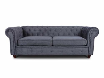 Sofa Chesterfield Asti 3-Sitzer, Couch 3-er, Glamour Design, Couchgarnitur, Sofagarnitur, Holzfüße, Polstersofa - Wohnzimmer (Graphit (Capri 16)) - 1